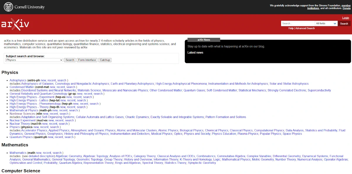 Strona główna arXiv – otwarte repozytorium preprintów naukowych