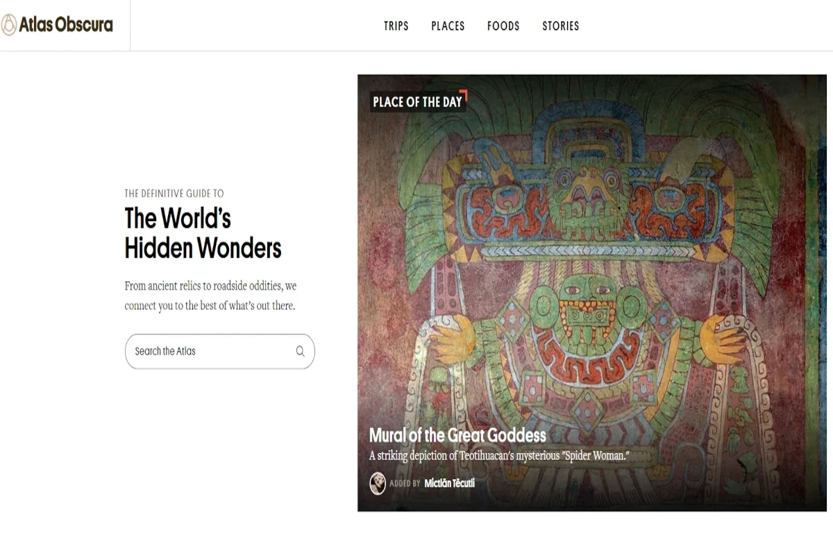 Screenshot of Atlas Obscura – a guide to extraordinary places