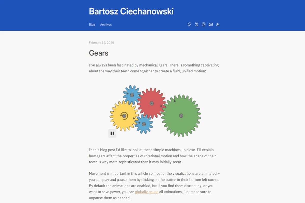 Screenshot of the Ciechanow.ski website