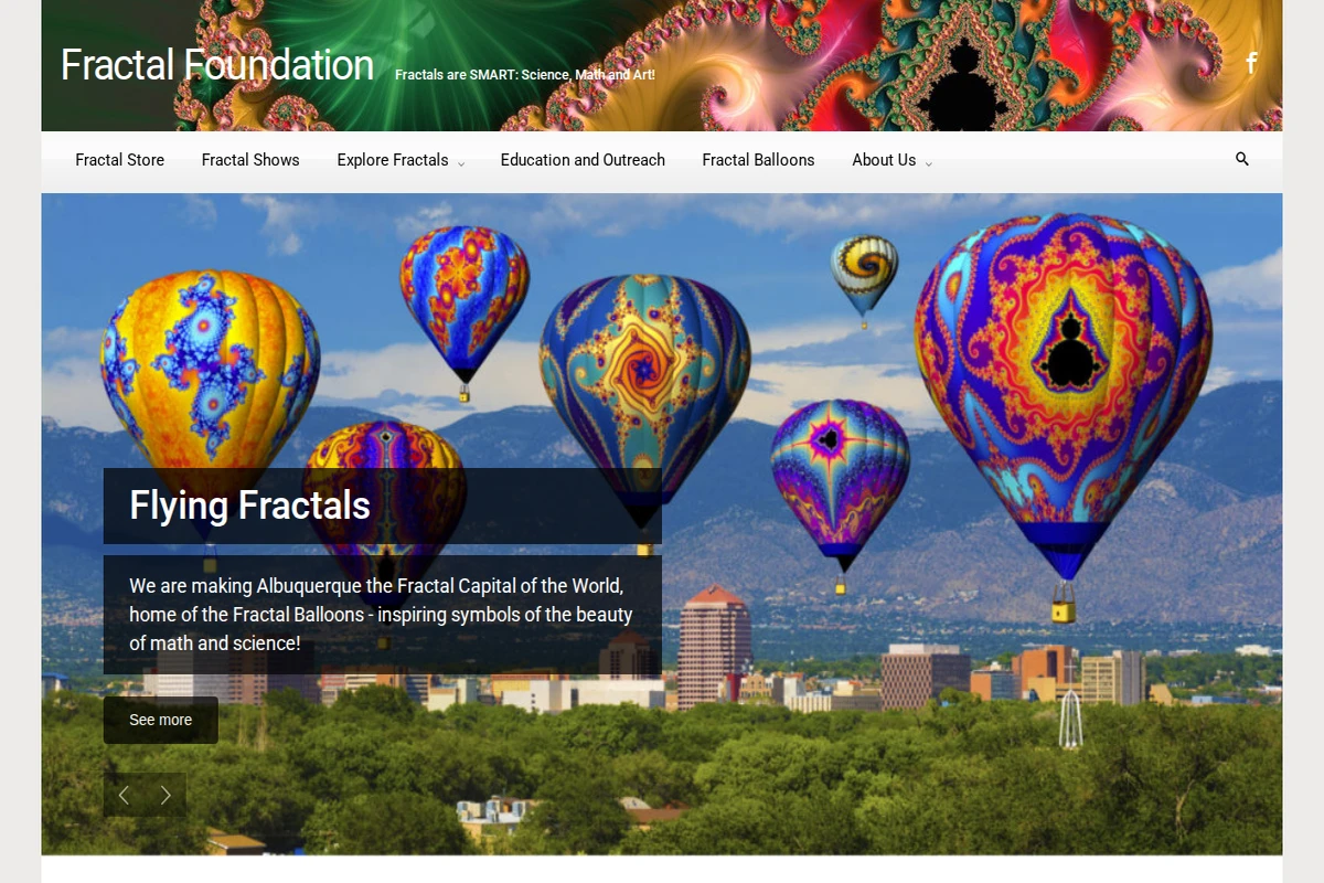 Kolorowe balony na gorące powietrze ozdobione wzorami fraktalnymi unoszące się nad Albuquerque z górami w tle.