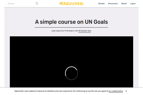 Strona główna Gapminder prezentująca interaktywny kurs o Celach ONZ z animacją ładowania.