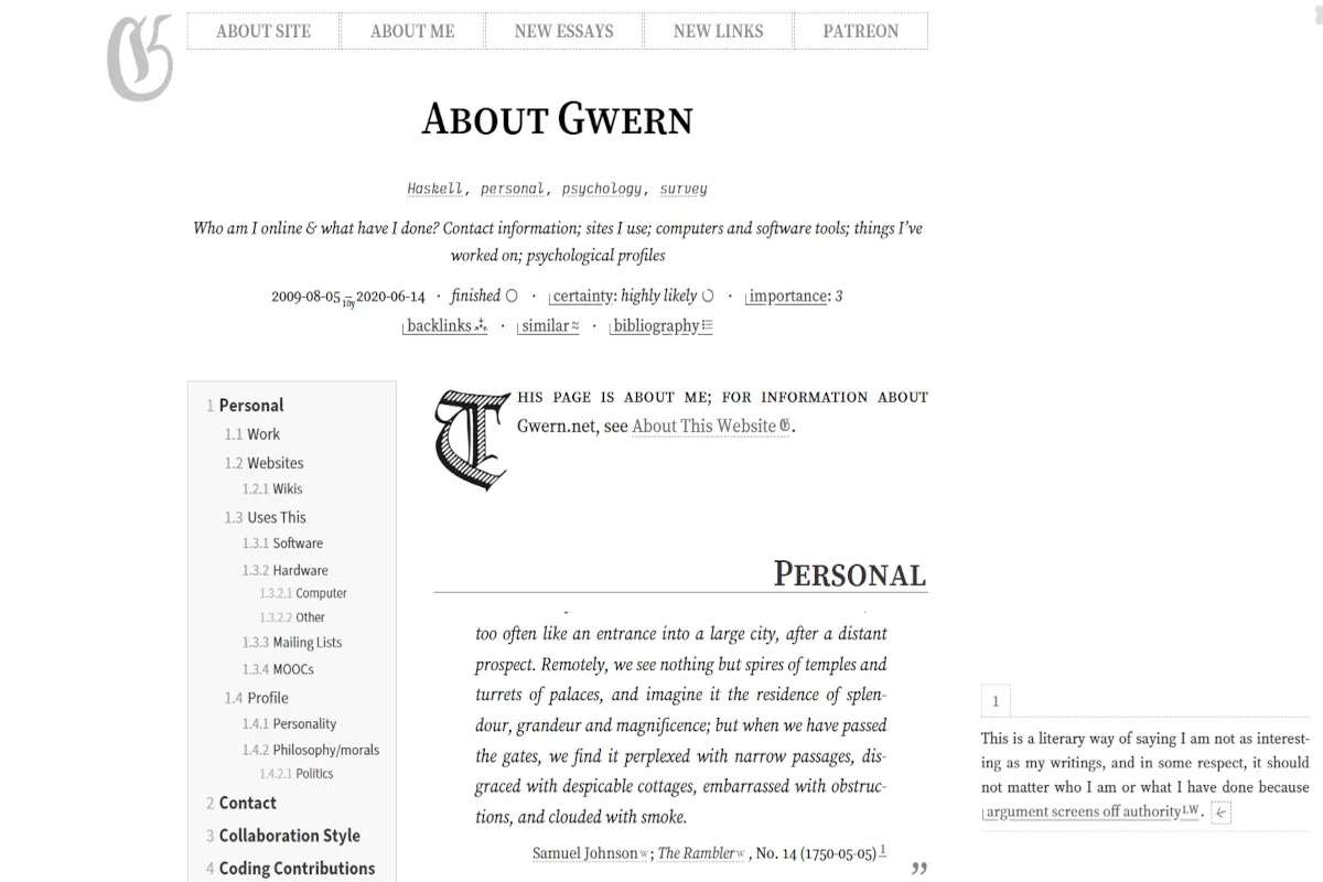 Screenshot of the Gwern.net website