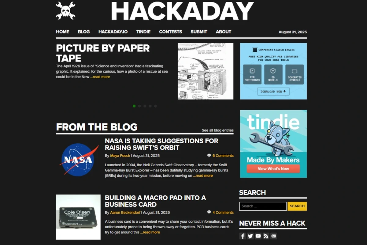 Hackaday homepage – DIY projects and hardware hacks