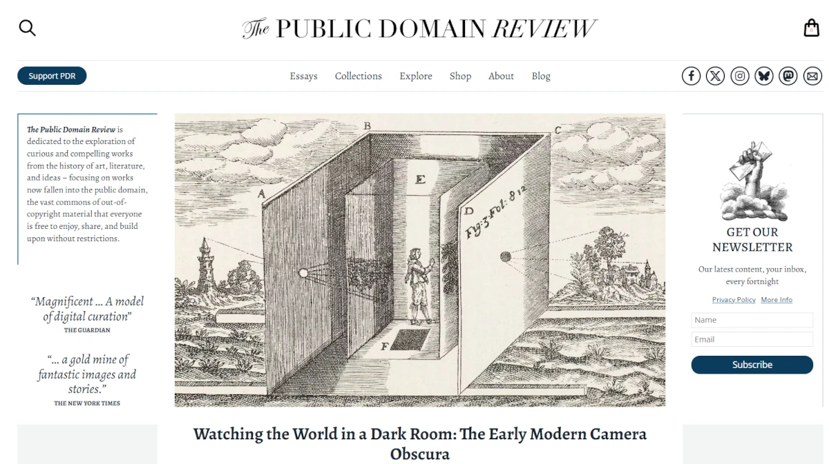 Zrzut ekranu strony The Public Domain Review – archiwum domeny publicznej