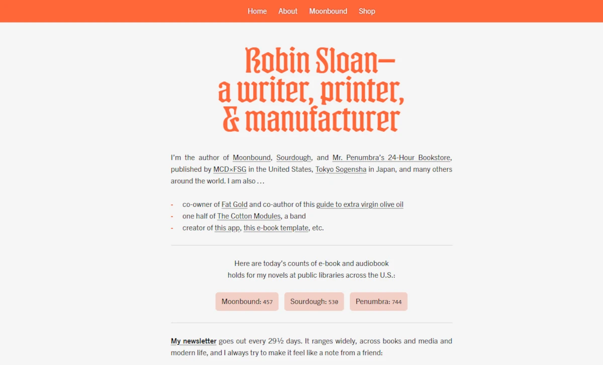 Screenshot of robinsloan.com homepage