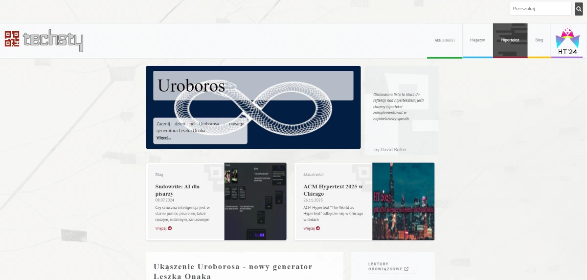 Zrzut ekranu strony Techsty – magazyn o literaturze elektronicznej i cyberkulturze