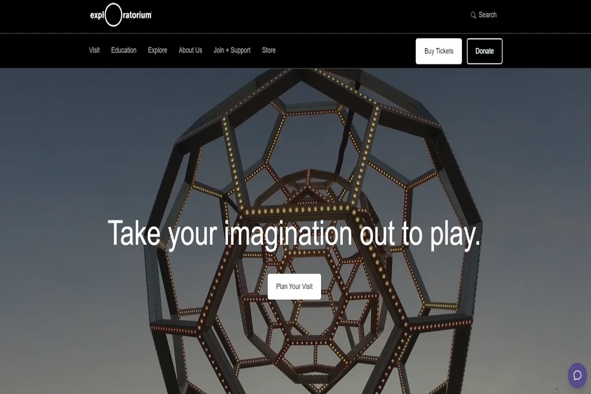 Screenshot of the Exploratorium homepage – science museum content