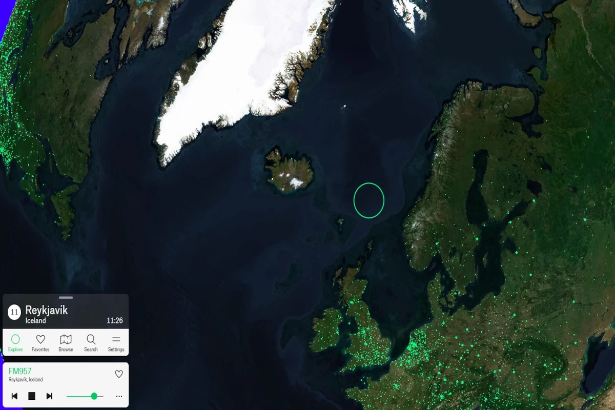 Screenshot of the interactive Radio Garden map